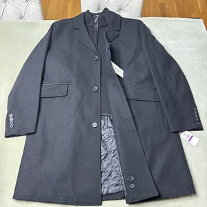 Cole Haan Jacket Men's XXL Black Wool Twill Button Up Coat w/ Bib - Picture 1 of 5