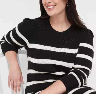 Новый с Ярлыками - LANE BRYANT черный и белый в полоску свитер платье - 14/16 1 X - Изображение 1 из 3
