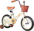 Vélo enfant vintage beige 12&14 avec panier et roues d'entraînement pour enfant JOYSTAR