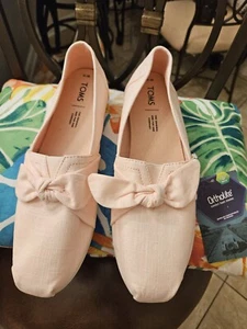 TOMS CLASSIC SPANISH VILLAGE CROSS HATCH LINEN BOW SIZE 10 - Picture 1 of 11