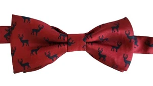 Ted Baker Bow Tie Red Navy Blue Deer Pattern Pre-Tied Men's 13.75" - 15.5" - Picture 1 of 3