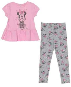 DISNEY Little Girls Minnie 2 Piece Short Sleeve Leggings Set Multicolor Size 6 - Picture 1 of 2
