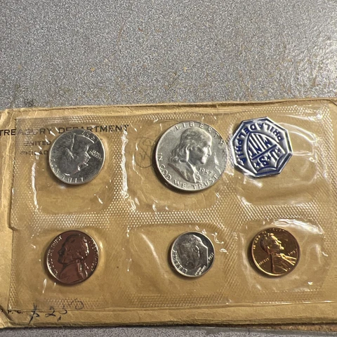 1957 Proof Set Sealed 5 Coins, Treasury Department, With Envelopes Cover