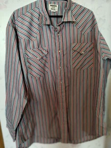 Ruddock Pearl Snap Shirt Mens Sz 18 34 Long Sleeve Striped Blue Red White - Picture 1 of 7