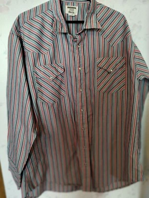 Ruddock Pearl Snap Shirt Mens Sz 18 34 Long Sleeve Striped Blue Red White - Image 1 of 4