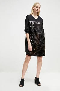 French Connection Womens Emilia Sequin Jersey Sweater Dress (Black) RRP £95 - Picture 1 of 3