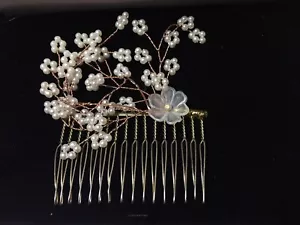 Vintage Gold Metall Braut Hochzeit Kunstperlen Floral/Blume Haarkamm wunderschön! - Bild 1 von 6