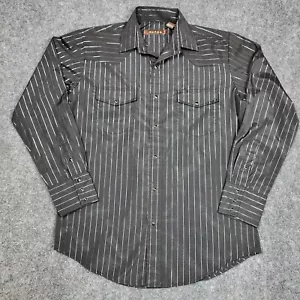 Roper Shirt Mens Medium Black Silver Striped Western Wear Pearl Snap Cowboy - Picture 1 of 8