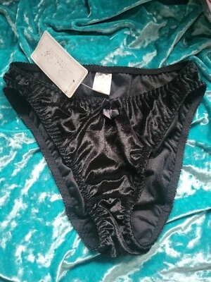 Vintage Black Velvet Panties Rene Rofe M 6 NWT deadstock stretch bow high leg  Foto 1 de 3