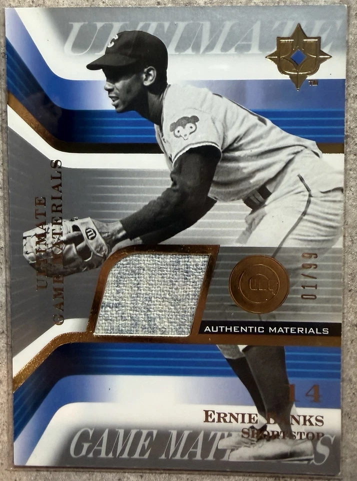 2004 Upper Deck Ultimate Collection Ernie Banks Game-Used Jersey #01/99 Mr. Cub! - Image 1 of 3