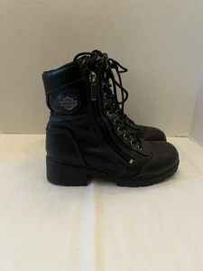 Harley Davidson Womens Sz 7 Black Leather Lace Up Zip 6.5" Ankle Riding Boots - Picture 1 of 10