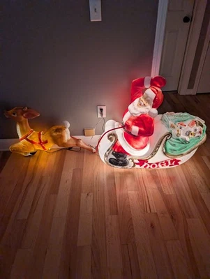 C. Vintage Empire Santa Sleigh Sled Reindeer Christmas Blow Mold Some Damage  - Image 1 of 4