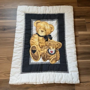 Vintage Debra Jordan Bryan Teddy Bear Baby Comforter Quilt Blue White Polka Dots - Picture 1 of 6