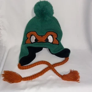 Teenage Mutant Ninja Turtles Pom Beanie Hat TMNT Raphael Mask Braided Straps - Picture 1 of 3