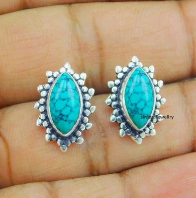 Turquoise Gemstone 925 sterling silver handmade Stud Earrings - Image 1 of 4