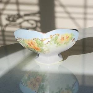 Vintage RECORD Alemania Pedestal Iridiscente Cuenco Pintado a Mano Floral Borde Dorado - Imagen 1 de 16