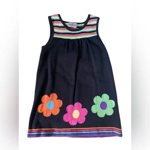 Maglione vestito maglione Hanna Andersson nero maglia fiori e righe, taglia 5 (110) - Foto 1 di 7
