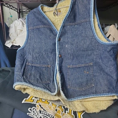 Chaleco De Colección Años 80 Carhartt Sherpa Forrado Denim Botón A Presión Envejecido Pequeño Foto 1 de 4