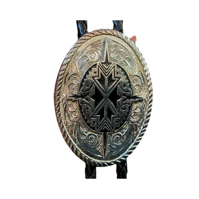 Corbata Bolo Azteca Vaquero Occidental Rodeo Boda Plateada Latón Sólido Unisex Foto 1 de 4