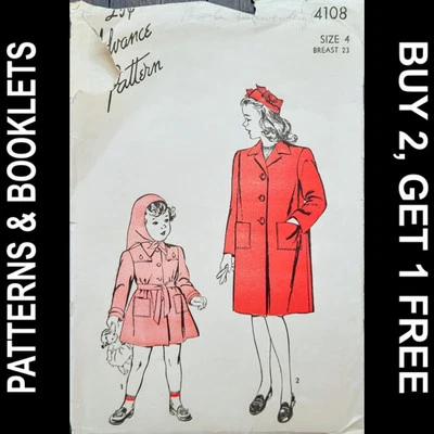 Vintage Advance Girls' Coat w or w/o Belt Pattern #4108 Size 4 CUT - Image 1 of 4