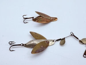2 Vintage Riveted Copper & Steel Spinner Fly Spoon Fishing Lures Treble Hooks 2" - Picture 1 of 6