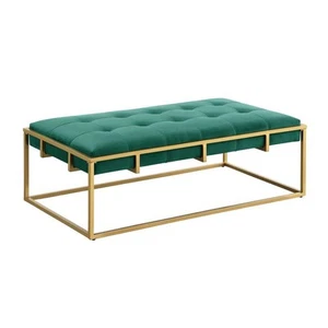 Amoria 46 in. L Green Velvet Rectangle Ottoman in Brushed Gold - Picture 1 of 3