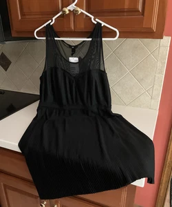 Vintage neu mit Etikett H&M Babydoll-Kleid Damen Gr. L schwarz plissiert mit Band/transparenten Akzenten - Bild 1 von 11