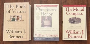 3 Books by William J. Bennett Book of Virtues, Moral Compass, Sacred Honor *NICE - Picture 1 of 19