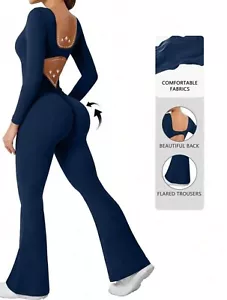 Womans Seamless High Elasticity Solid Backless Long Sleeve Butt Lifting Jumpsuit - Picture 1 of 5