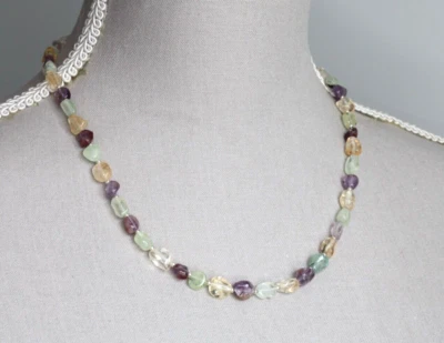 CITRINE, LODALITE AMETHYST & PREHNITE NECKLACE 19" ~ 925 STERLING SILVER - Image 1 of 2