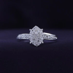 Natural Accent Diamond Cluster Ring 14K Gold Plated Sterling Silver - Picture 1 of 28