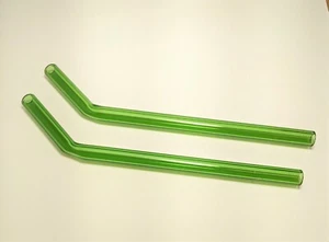 2 Bent SMOOTHIE size Green Glass Straws - 8" x 12 mm diameter -Thestrazspot--USA - Picture 1 of 2