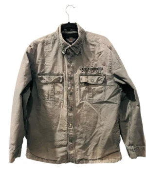 Harley Davidson Vintage Snap Front Gray Embroidered Biker Jacket Size Large Moto - Image 1 of 4
