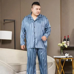Men Pajamas Set Long Sleeve Handmade Silk Satin Sleepwear Homewear Men Home Suit - Picture 1 of 30