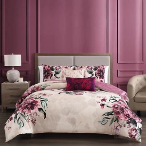 Bebejan Plum Haze 5 Piece Reversible Comforter Set in King - Picture 1 of 8