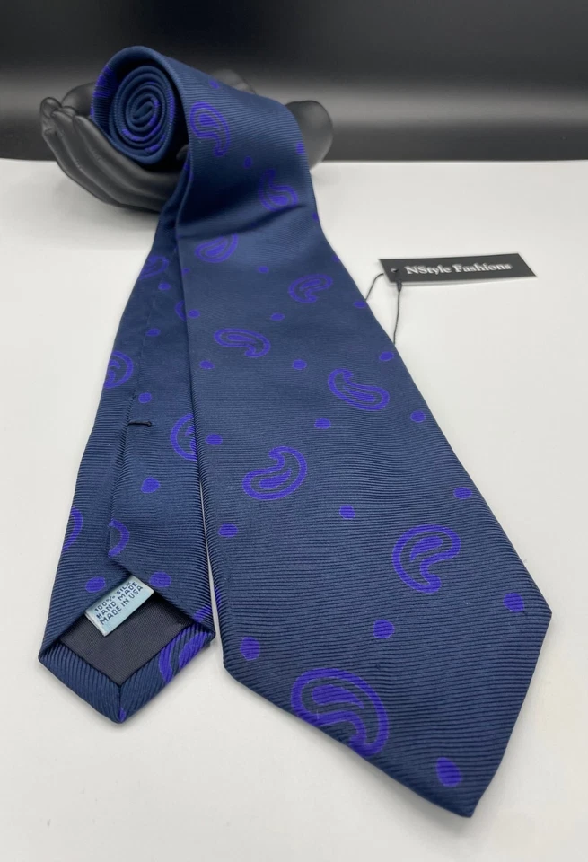 Corbata 100 % seda Abercrombie & Fitch para hombre ~ azul ~ cachemir ~ ¡Hecha a mano en EE. UU.! Foto 1 de 4