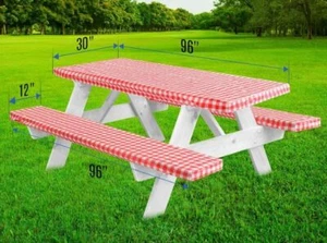 Elastic Fitted Picnic Table Cover Bench Protectors Vinyl Top Flannel Backing - Picture 1 of 5