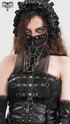 Devil Fashion Women Black Gothic Punk Half Face Veil Mask With Detachable Chain - Image 1 of 4