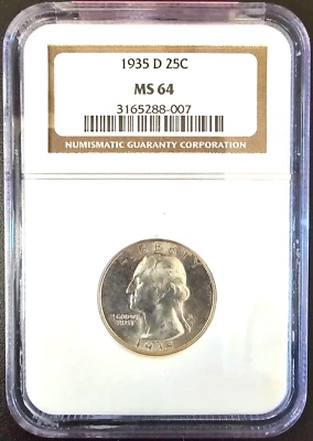 1935-D Washington Silver Quarter, NGC MS64 - Image 1 of 4