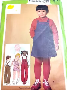 Jumper Dress Overalls Bibs Girls 5 Simplicity 9722 Sewing Pattern Cut Shortalls - Picture 1 of 8