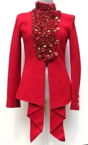 CHANEL 09A Blazer Jacke rot Alpaka Wolle Stern Perlen Knopfleiste 38 GEÄNDERT LESEN! - Bild 1 von 24