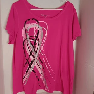 Ideology Women's Plus Size Top Short Sleeve Ribbon Theme Hot Pink Size 3X - Picture 1 of 6