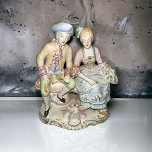 1950s  Japan Shafford Hand Painted 5 1/2" White W/ Gold Trim Victorian Couple - Picture 1 of 4