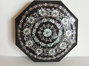 Vintage Korean Black Lacquer Mother of Pearl Flower Inlay Box 5 Compartments MOP - Picture 1 of 8