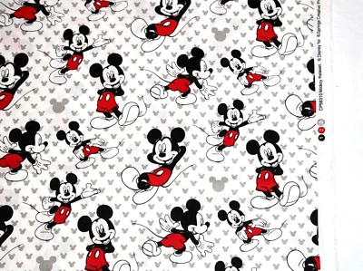 Mickey Mouse Relajado Mickey 100% Algodón Tela 44" Ancho x 2 Yardas Pieza Disney Foto 1 de 4