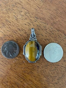 LARGE STERLING SILVER .925 TIGER EYE PENDANT - Picture 1 of 4