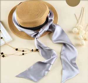 Real Silk Scarf for Ladies Silk A thin narrow multifunction ribbon Silver  - Picture 1 of 3