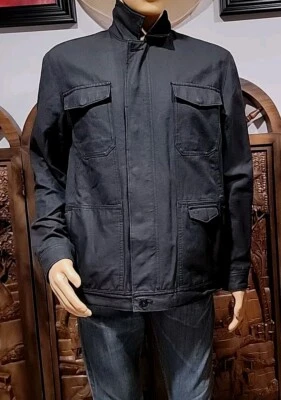 Chaqueta para hombre KREW #11 negra con bolsillos cremallera completa y broches de presión talla M #W6 Foto 1 de 4