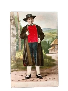 Antique Black Forest Postcard AE 199 Embossed Red Iridescent Vest - Picture 1 of 3