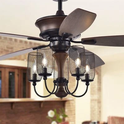 Slatin 52-inch 5-light Lighted Ceiling Fan with Mesh Shade Candelabra Chandelier - Image 1 of 4